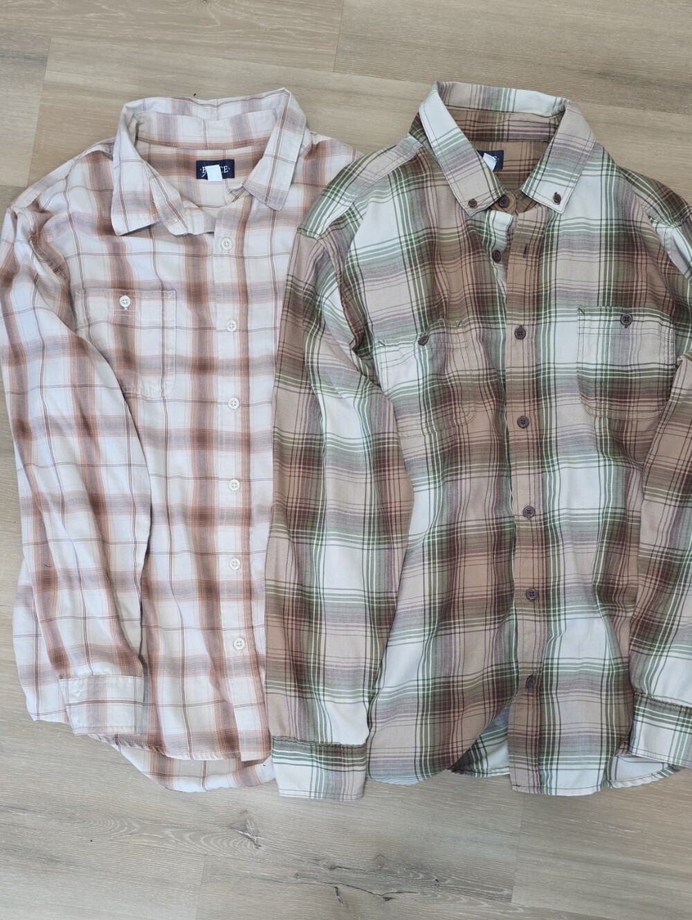 Men's Plaid Button-Up Shirt PAIR - Beige/Tan